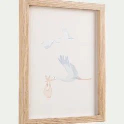 Illustration encadrée motif cigognes 22x27cm - bois clair