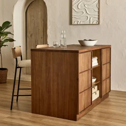 Ilot central de cuisine avec rangement en acacia L140cm - bois foncé