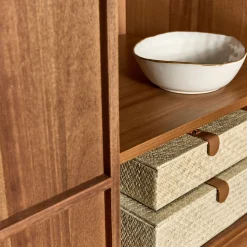 Ilot central de cuisine avec rangement en acacia L140cm - bois foncé