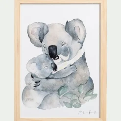 Image aquarelle encadrée famille de koalas - A4
