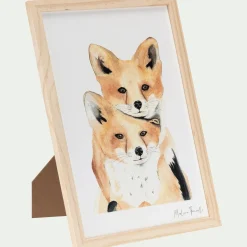 Image aquarelle encadrée famille de renards - A4