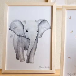 Image aquarelle encadrée Éléphant - A4