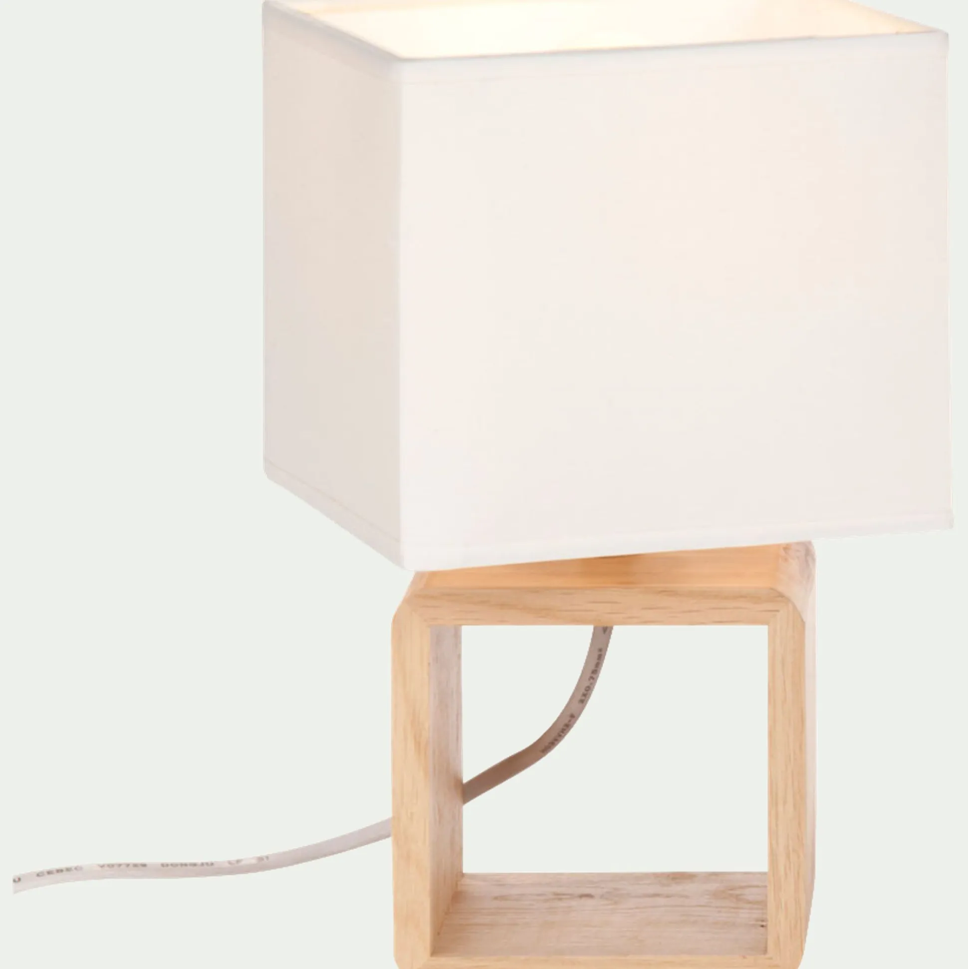 Lampe à poser carrée en bois et en coton H25cm - blanc