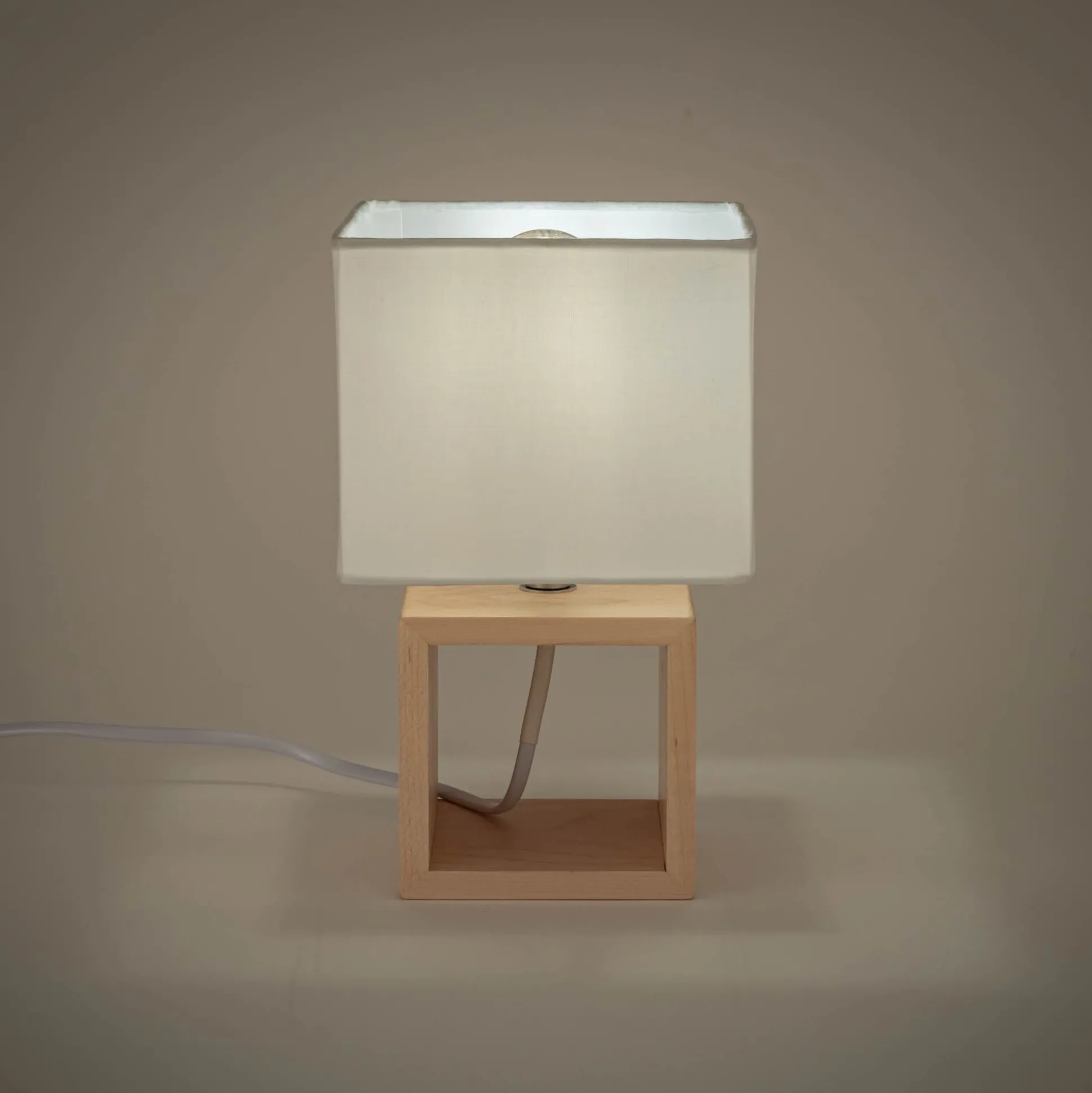 Lampe à poser carrée en bois et en coton H25cm - blanc