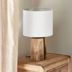 Lampe à poser en bois d'acacia - blanc D12xH39cm