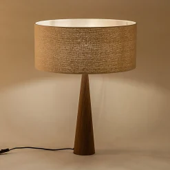 Lampe à poser en métal effet bois foncé et jute - beige D50cm