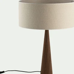 Lampe à poser en métal effet bois foncé et jute - beige D50cm