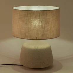 Lampe à poser électrifiée en céramique et coton D35cm - beige sable