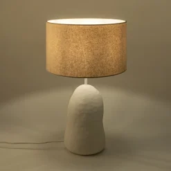 Lampe à poser électrifiée en céramique et lin H55cm - blanc