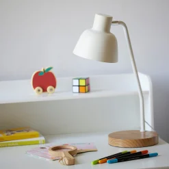 Lampe à poser électrifiée en bois et métal D41,5cm - blanc