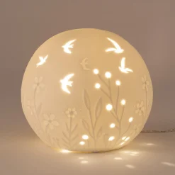 Lampe à poser électrifiée forme globe ajouré en porcelaine D16cm - blanc