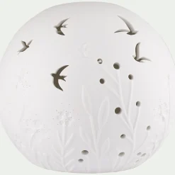 Lampe à poser électrifiée forme globe ajouré en porcelaine D16cm - blanc