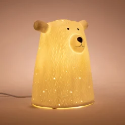 Lampe à poser électrifiée forme ours en porcelaine H16,2cm - blanc
