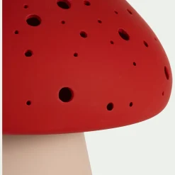 Lampe à poser électrifiée forme champignon en porcelaine H22cm - rouge