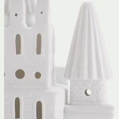 Lampe à poser électrifiée forme château en porcelaine H25cm - blanc