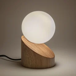 Lampe à poser tactile en fer effet bois clair H16cm- naturel
