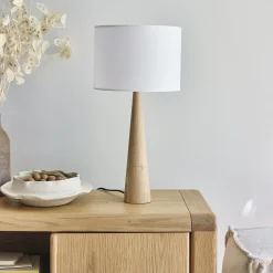 Lampe en bois clair et coton - noir