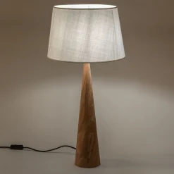 Lampe en métal effet bois clair et coton - blanc
