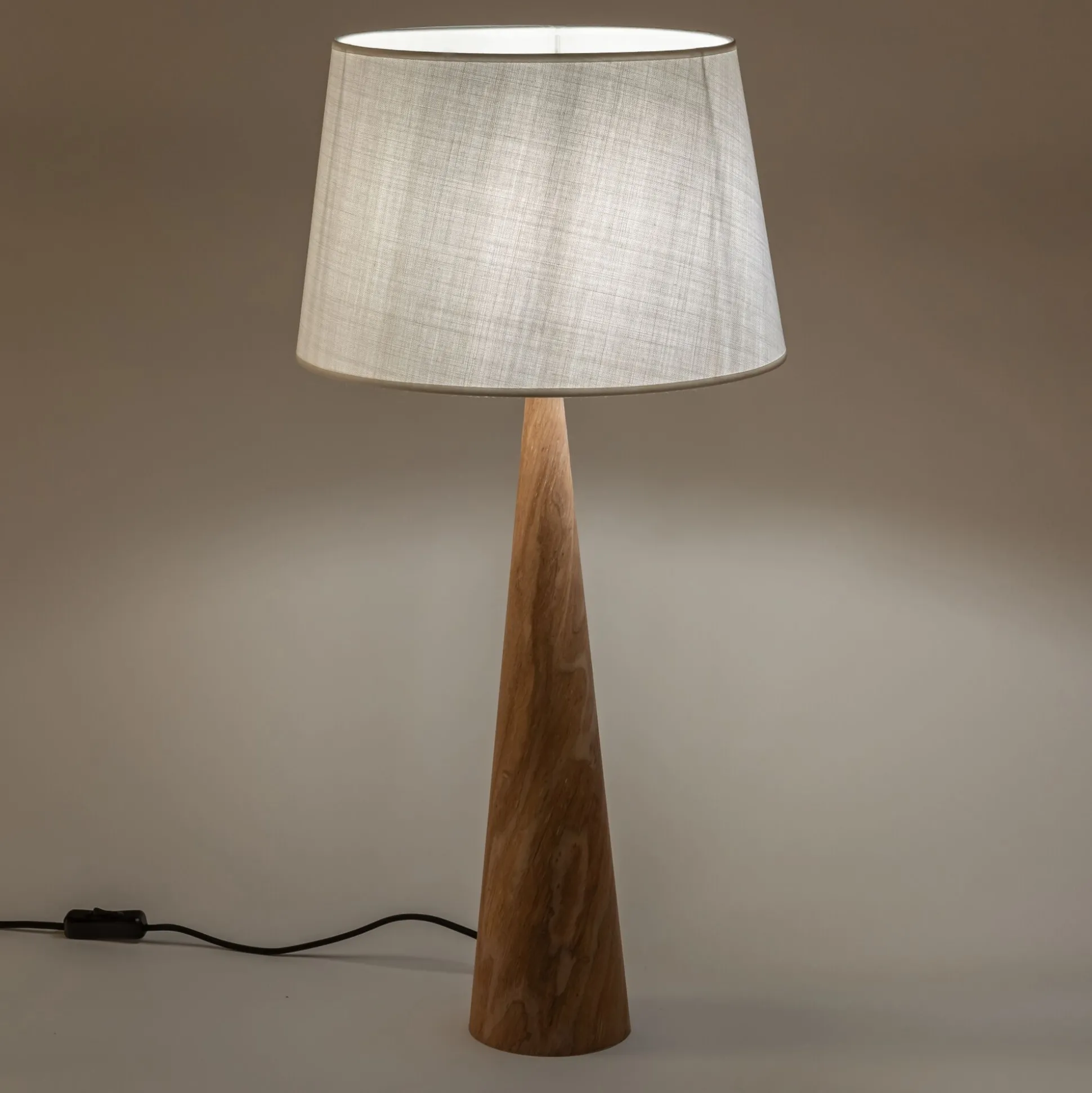 Lampe en métal effet bois clair et coton - blanc