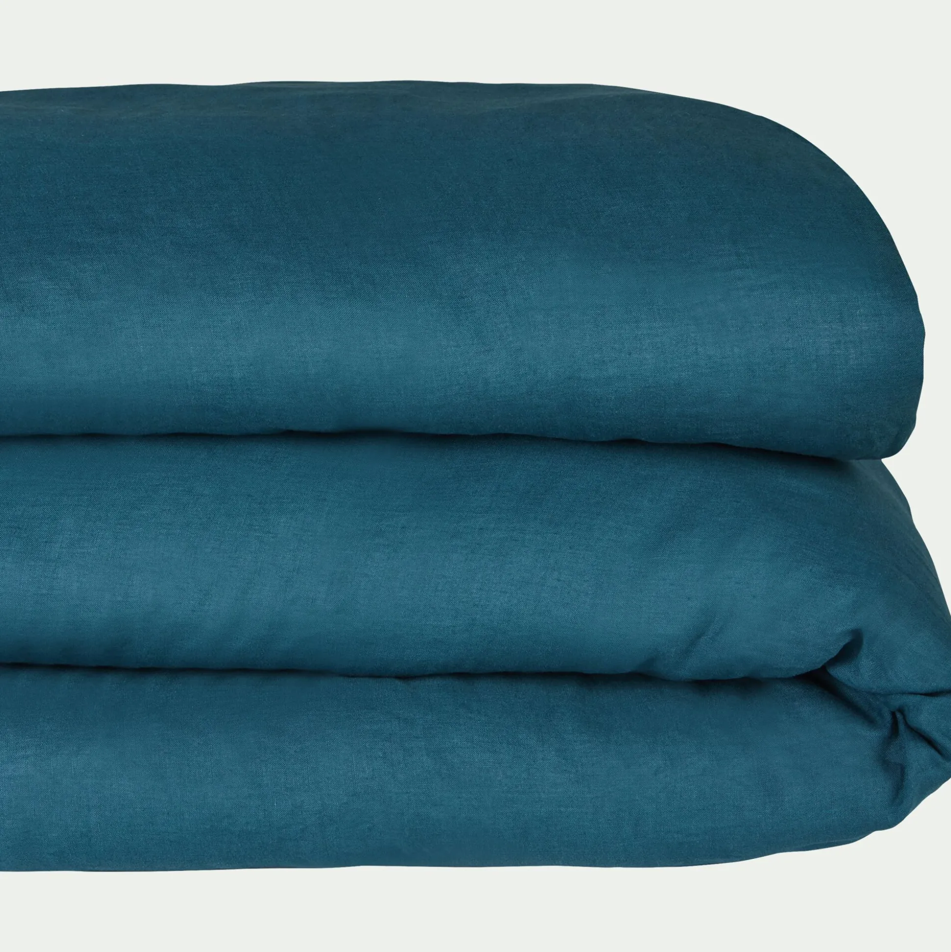 Linge de lit uni en lin lavé - bleu figuerolles