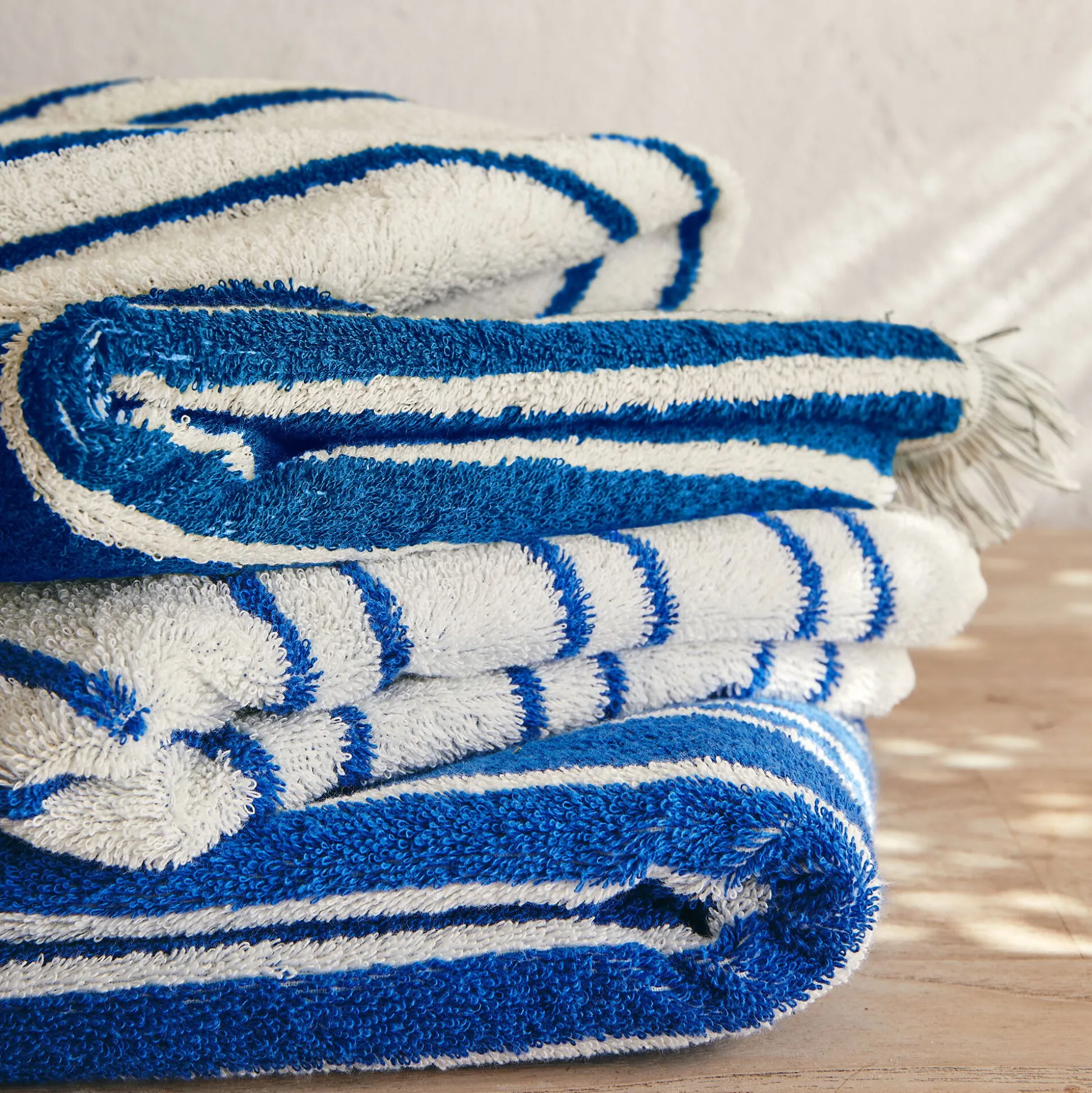 Linge de toilette à rayures en coton - bleu