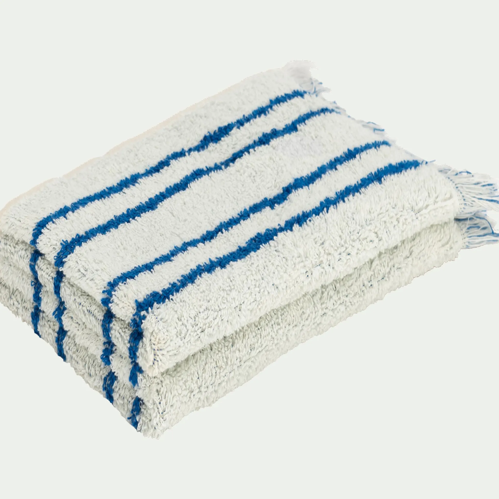 Linge de toilette à rayures en coton - bleu