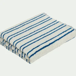 Linge de toilette à rayures en coton - bleu