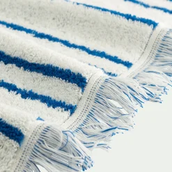 Linge de toilette à rayures en coton - bleu