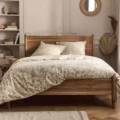 Lit 2 places avec tête de lit en bois d'acacia massif 160x200cm - bois clair