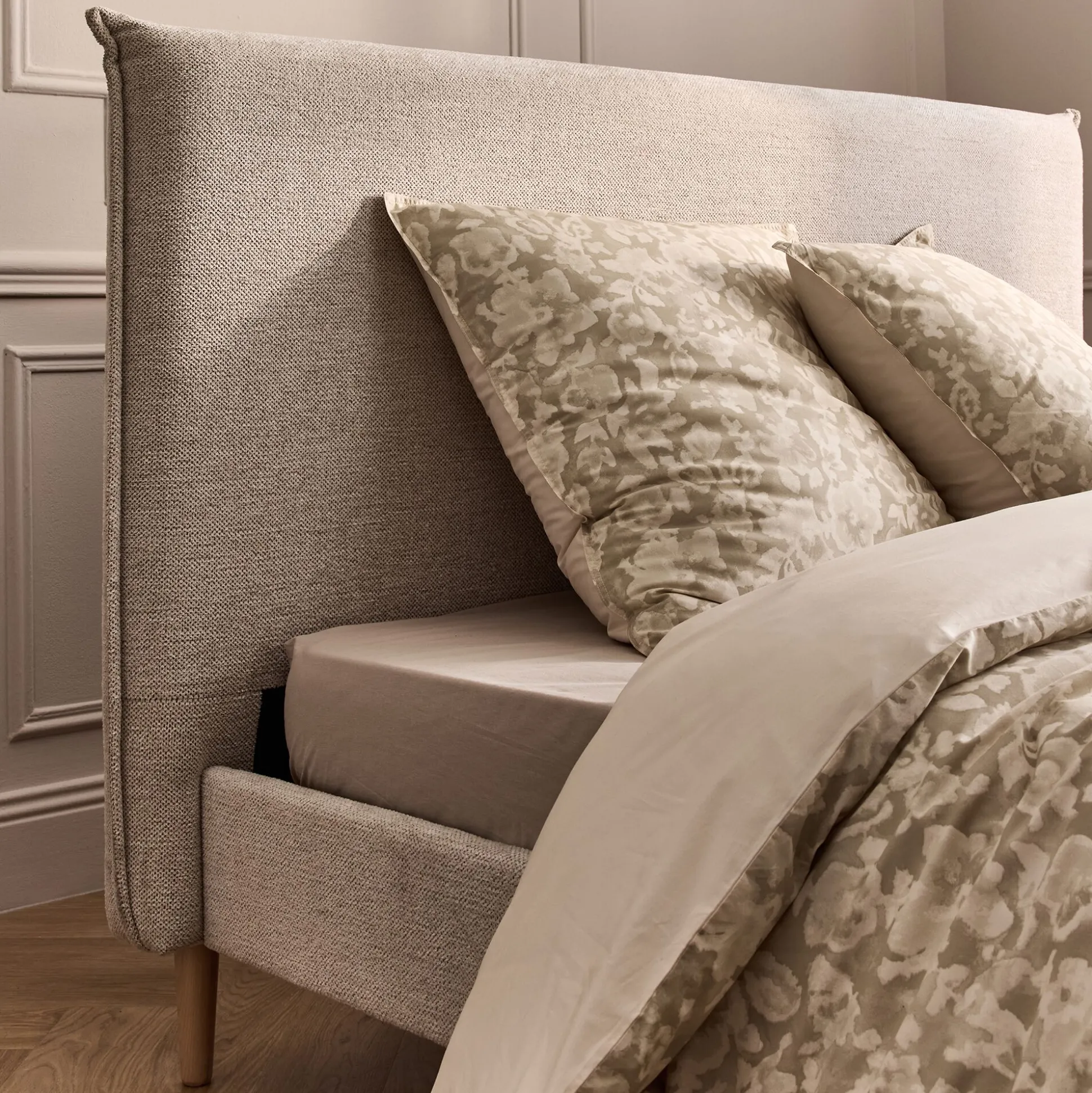 Lit 2 places avec tête de lit en tissu 160x200cm - gris