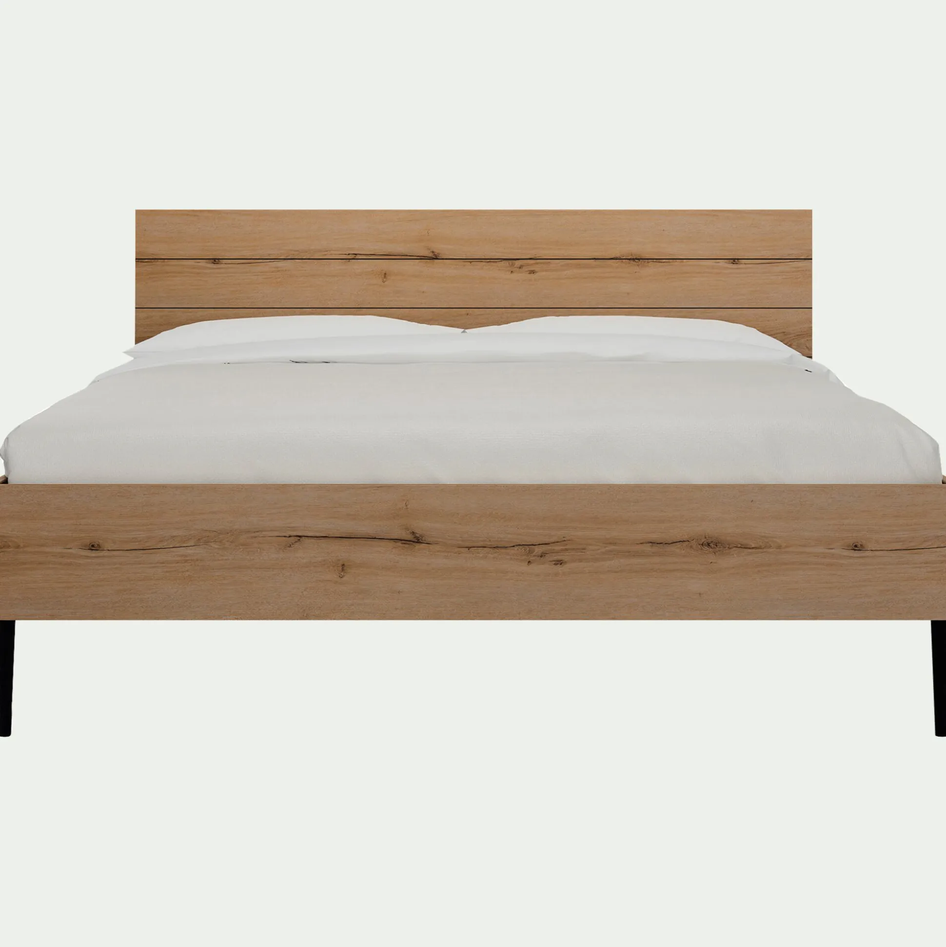 Lit 2 places avec tête de lit en bois 160x200cm - bois clair