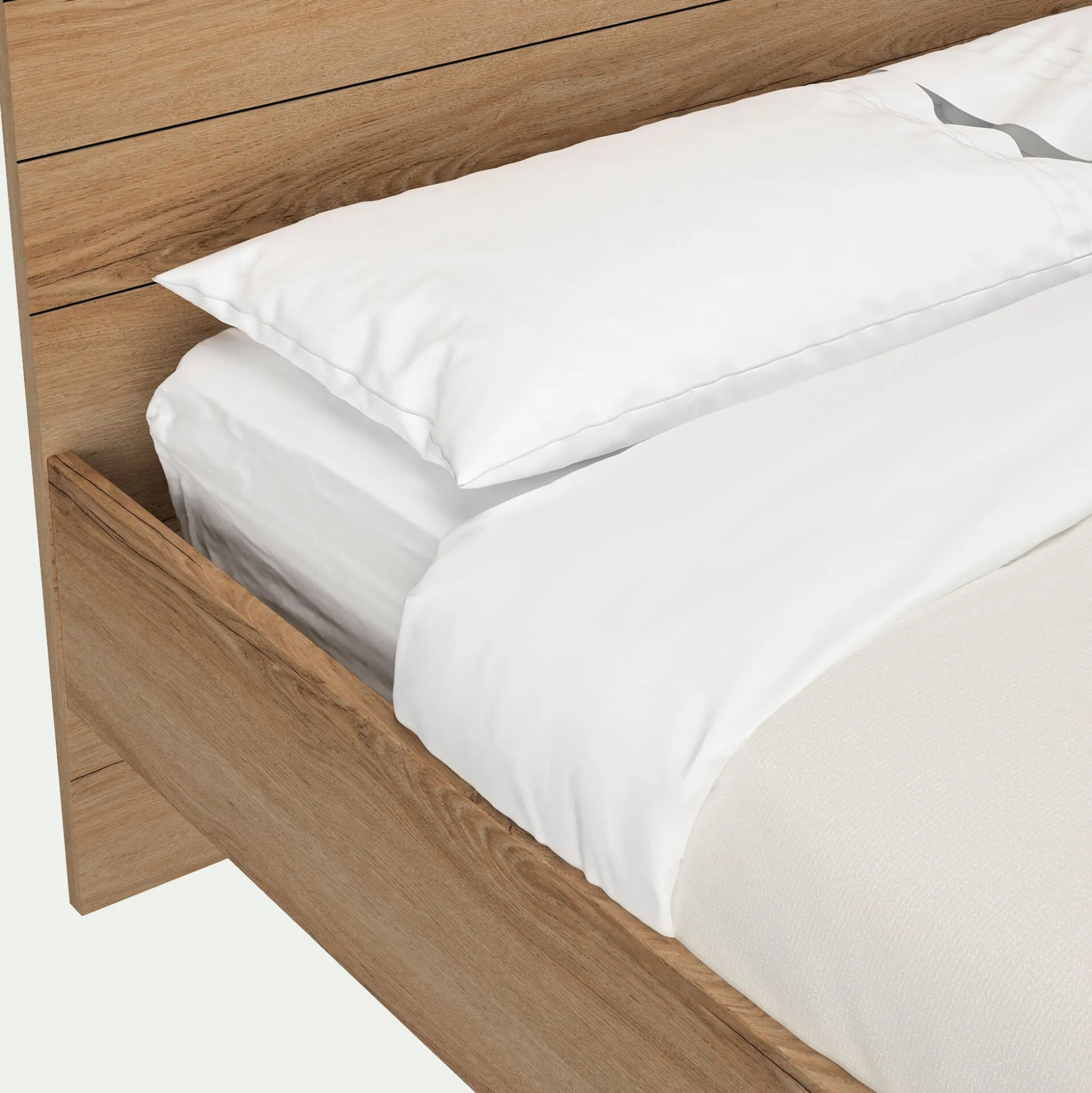 Lit 2 places avec tête de lit en bois 160x200cm - bois clair