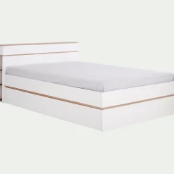 Lit 2 places avec tête de lit en bois 140x200cm - blanc