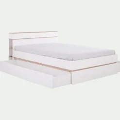 Lit 2 places avec tête de lit en bois 140x200cm - blanc