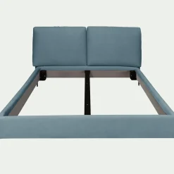 Lit 2 places avec tête de lit en tissu doux 160x200cm - bleu niolon