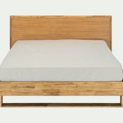 Lit 2 places avec tête de lit en bois d'acacia 160x200cm - bois clair