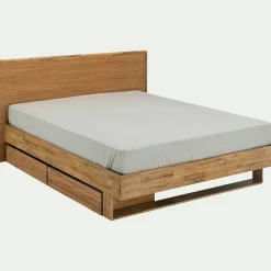 Lit 2 places avec tête de lit en bois d'acacia 160x200cm - bois clair