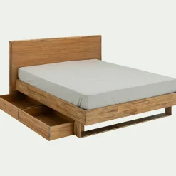 Lit 2 places avec tête de lit en bois d'acacia 160x200cm - bois clair