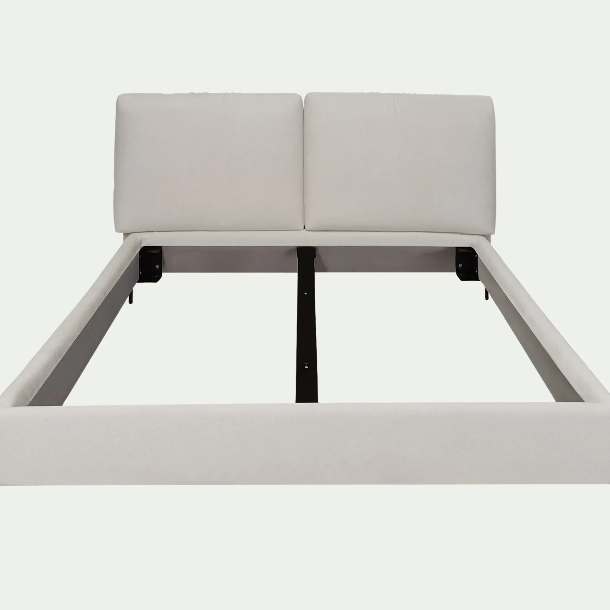 Lit 2 places avec tête de lit en tissu doux 160x200cm - blanc écru