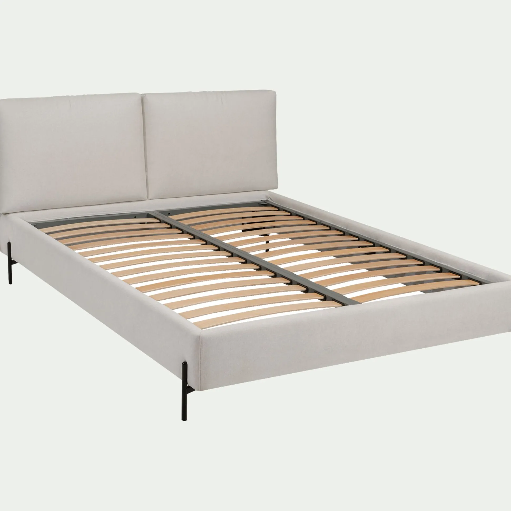 Lit 2 places avec tête de lit en tissu doux 160x200cm - blanc écru