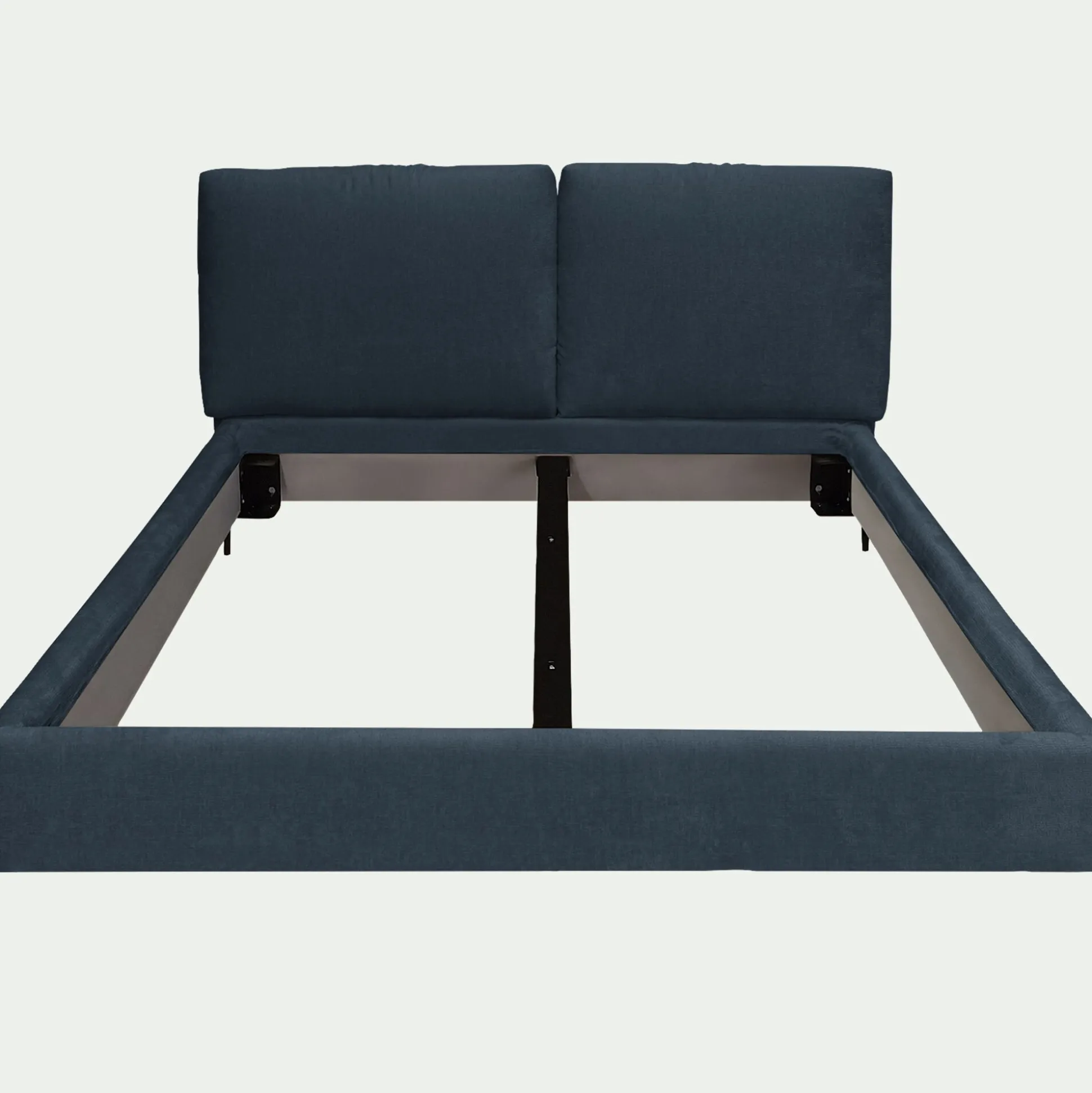 Lit 2 places avec tête de lit en velours 160x200cm - bleu céou