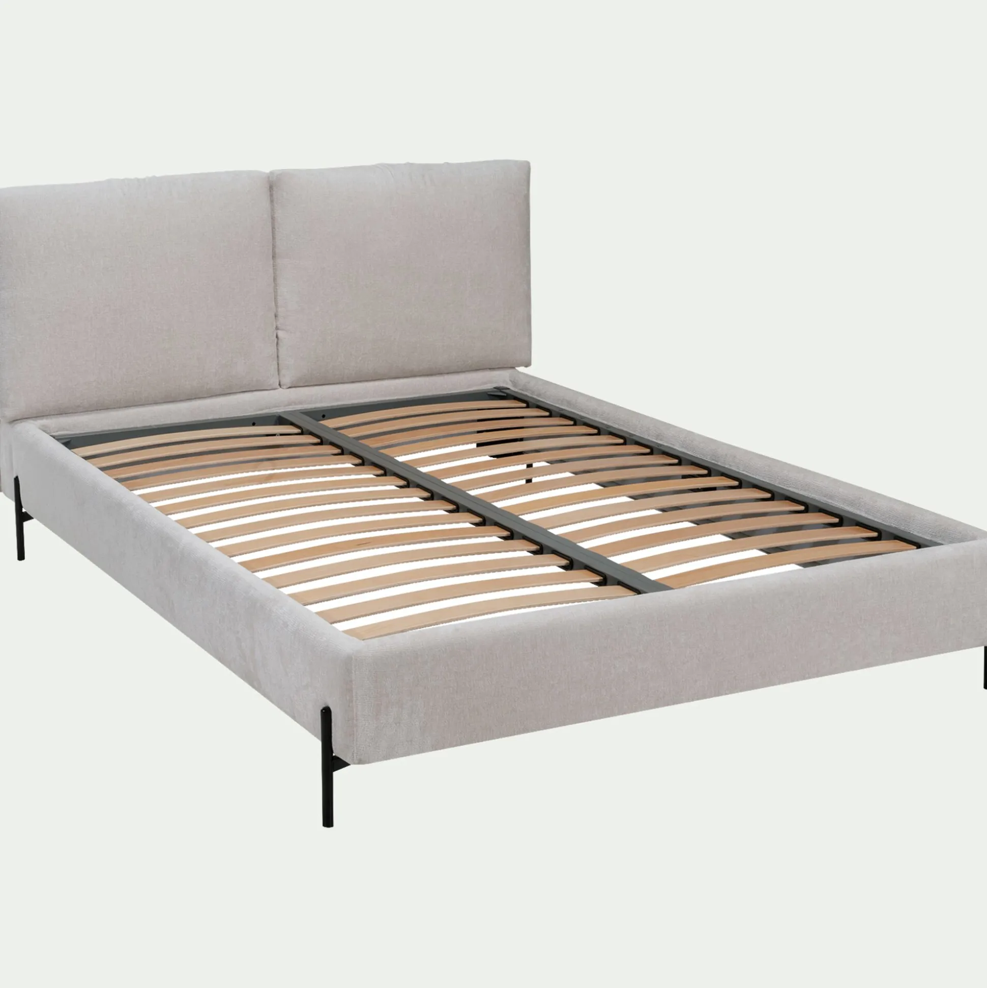 Lit 2 places avec tête de lit en velours 140x200cm - blanc écru