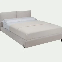 Lit 2 places avec tête de lit en velours 140x200cm - blanc écru