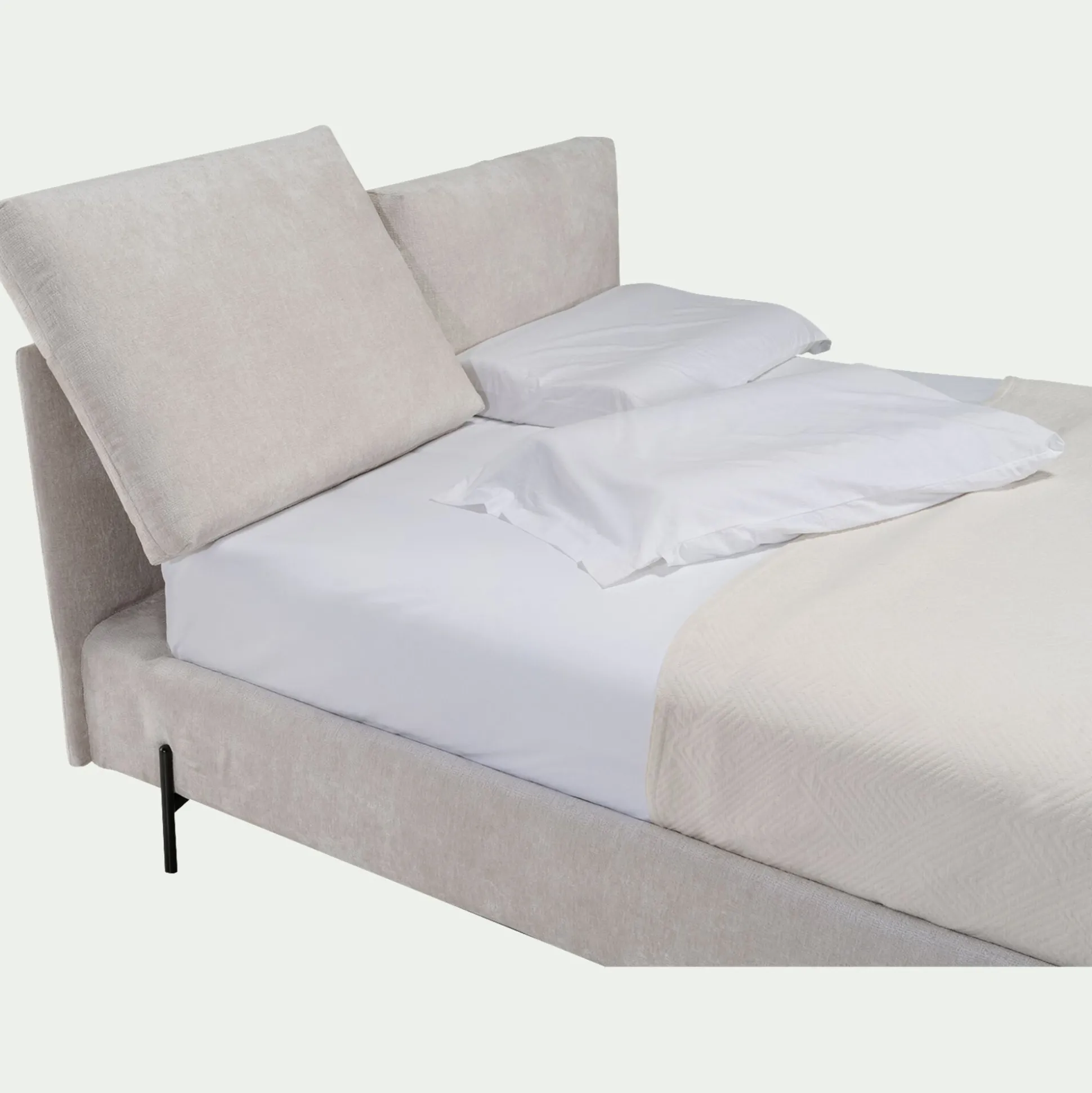 Lit 2 places avec tête de lit en velours 140x200cm - blanc écru