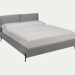 Lit 2 places avec tête de lit en velours 180x200cm - gris borie