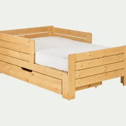 Lit évolutif 1 place en pin massif 3 positions pour enfant avec tiroir - bois clair