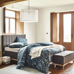 Lit-coffre 2 places recouvert de tissu - gris 160x200cm