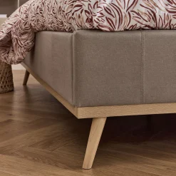 Lit-coffre 2 places recouvert de tissu - beige 140x200cm