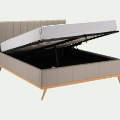 Lit-coffre 2 places recouvert de tissu - beige 140x200cm