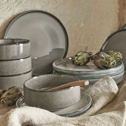 Lot de 4 assiettes à dessert en grès émail réactif D21cm - gris borie